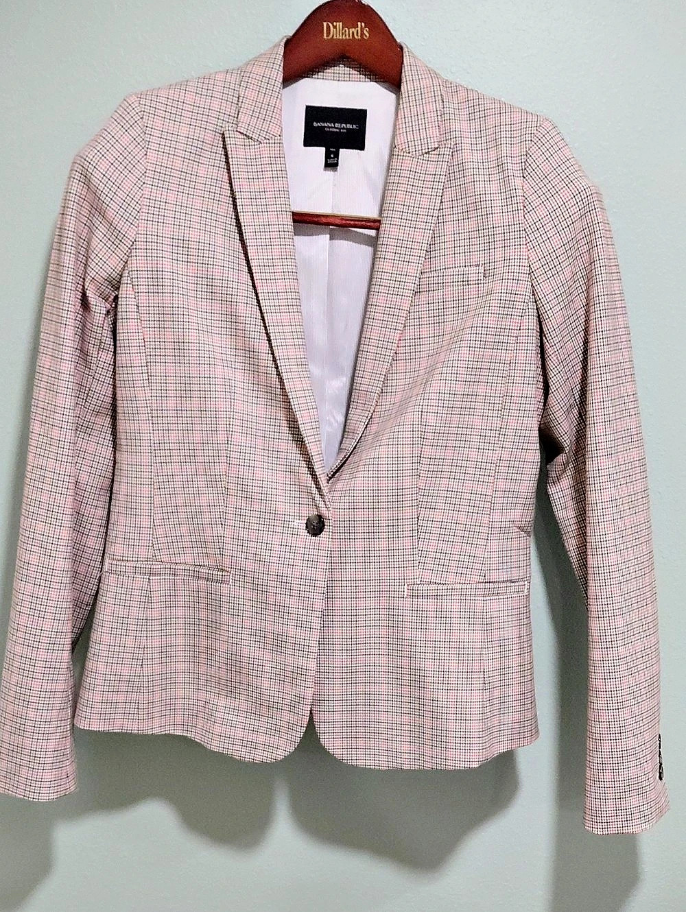 Banana Republic Classic Fit Checkered Blazer in Pink & White Size Large Like New